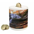 thumbnail image 1 of Outdoor Piggy Bank, Mountain Waterfall Autumnal Forest Fallen Leaves Moss Cascade Serene View, Ceramic Coin Bank Money Box for Cash Saving, 3.6" X 3.2", Orange Green Brown, by Ambesonne, 1 of 4