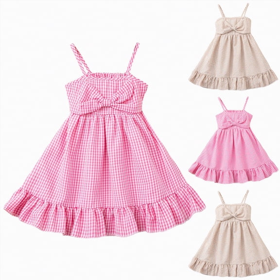 vigerkar Girl's Dresses A-Line Summer Sleeveless Sling Sweet Princess Dress Children's Cute Casual Comfortable Sundress (Khaki, 4-5 Years)