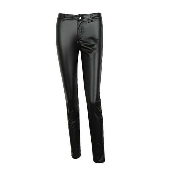 JeashCHAT Leggings for Women Solid Black Slim Leather Pants Casual Stretch Pencil Trousers Thick Pants