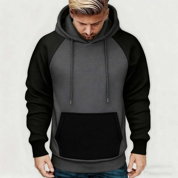 Donemore Men's Fleece Lined Hooded Sweatshirt Color Block Pullover with Pockets Casual Japanese Fabric Winter Warm