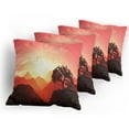 thumbnail image 5 of Ambesonne Nature Throw Pillow Cover 4 Pack, Sunset Tree Mountains, 24", Coral Orange Dark Brown, 5 of 7