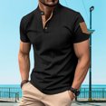 thumbnail image 3 of HOOMEUMY Men's V-Neck Button Shirts Relaxed Short Sleeve Basic Shirt Soft Casual Lightweight Solid Color Blouses (Black,M), 3 of 9