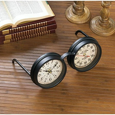 Mantle Piece Clock Clocks VINTAGE SPECTACLES TABLETOP CLOCK Glasses Desk Table Bar Mantle Gift Room Iron Paper Glass Fun Quirky, By 25 Home Decor from USA ()