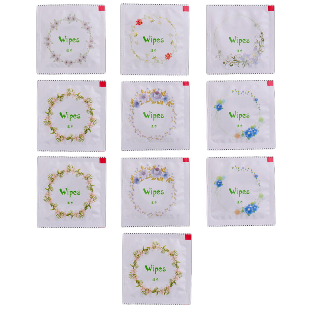 10x Cartoon Floral Print Condom Shape Wet Wipes Tissue Face Hand Cleaning Travel 