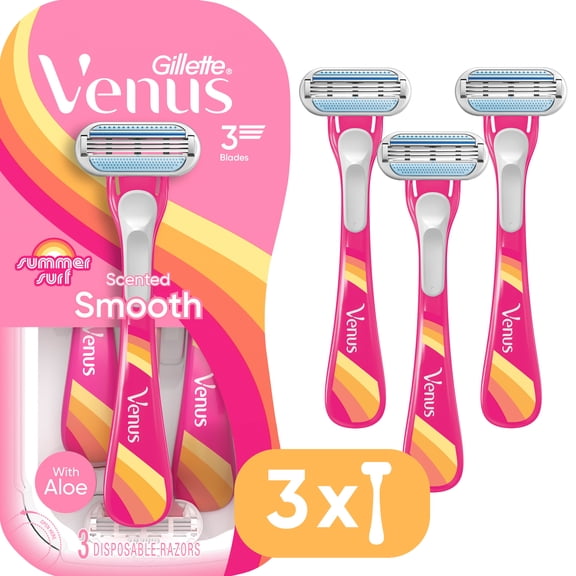 Venus Summer Surf Smooth & Scented Handle Disposable Razors, 3 Count