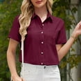 thumbnail image 2 of WCMZJ Womens Short Sleeve Button Down Shirt Casual Loose Fit Blouses Chest Pocket V Neck Collared Summer Tops Wine S, 2 of 6