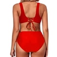 thumbnail image 5 of HAPIMO Women's 2Pc Bikini Sets Ruched Soild Color Vintage High Waist Tropical Hawaii Swimsuit Trendy Bikini Sleeveless Summer Beach Red XL, 5 of 9