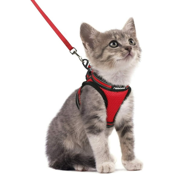 rabbitgoo Cat Harness and Leash Set for Walking Escape Proof, Adjustable Soft Kittens Vest with Reflective Strip for Small Cats, Comfortable Outdoor Vest, Red