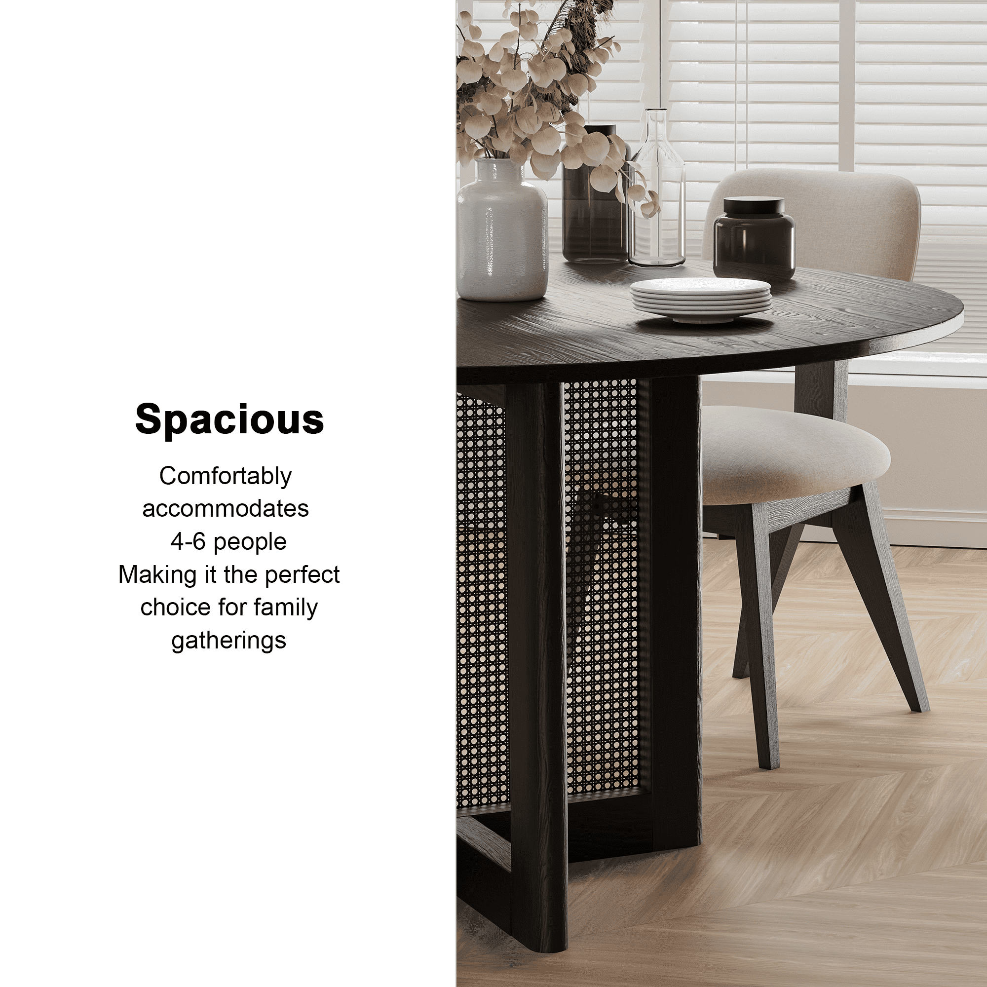 MAYEERTY 52” Rattan Round Dining Table, Black