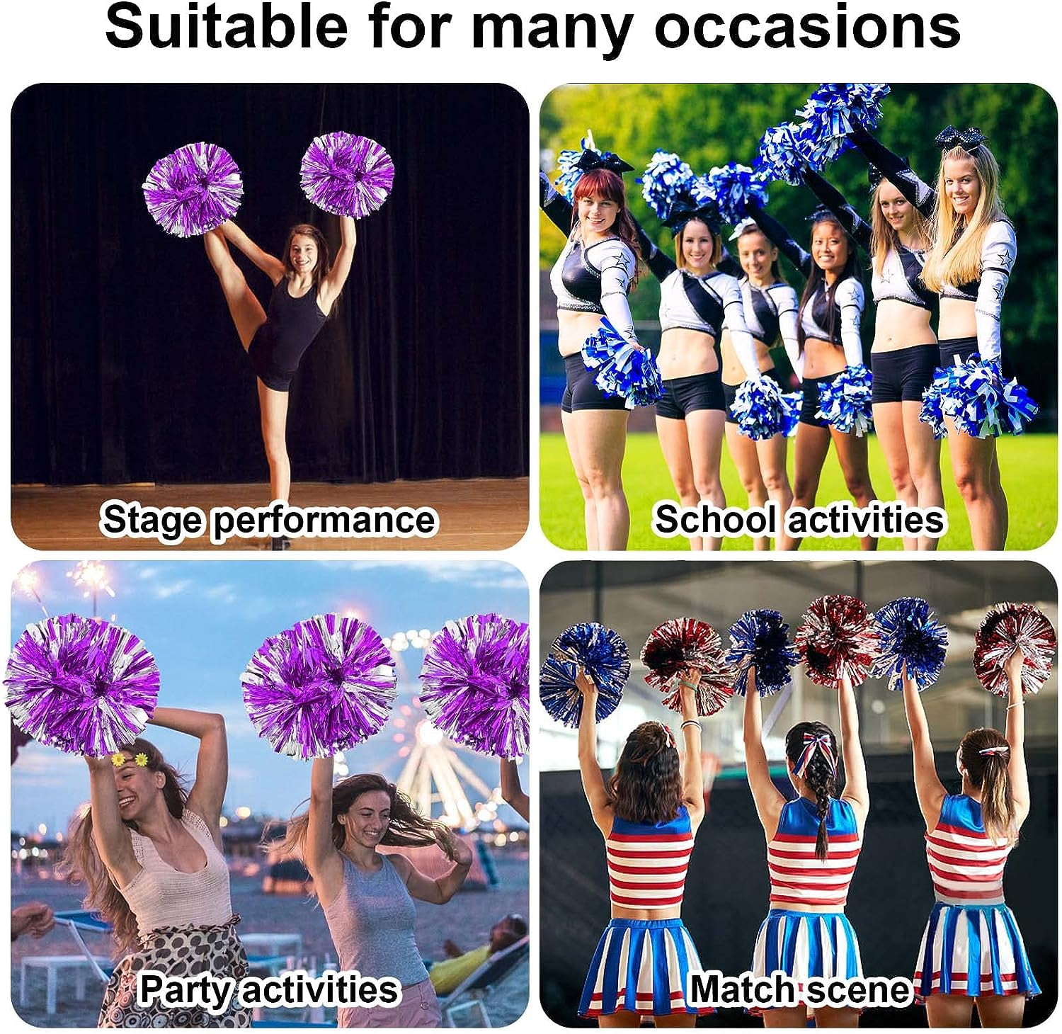 LINLIN Pom Poms Cheerleader 2 Pieces Metallic Cheerleading Pompons Flower Ball, Aerobics Cheerleading Pom Poms, for Sports Dance Cheerleading Pompons Plastic