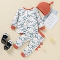 thumbnail image 4 of Baby Fall Outfit Set Cartoon Dinosaur Print Long Sleeve Sweatshirt Top Long Pant Hat Spring Clothes, 4 of 7