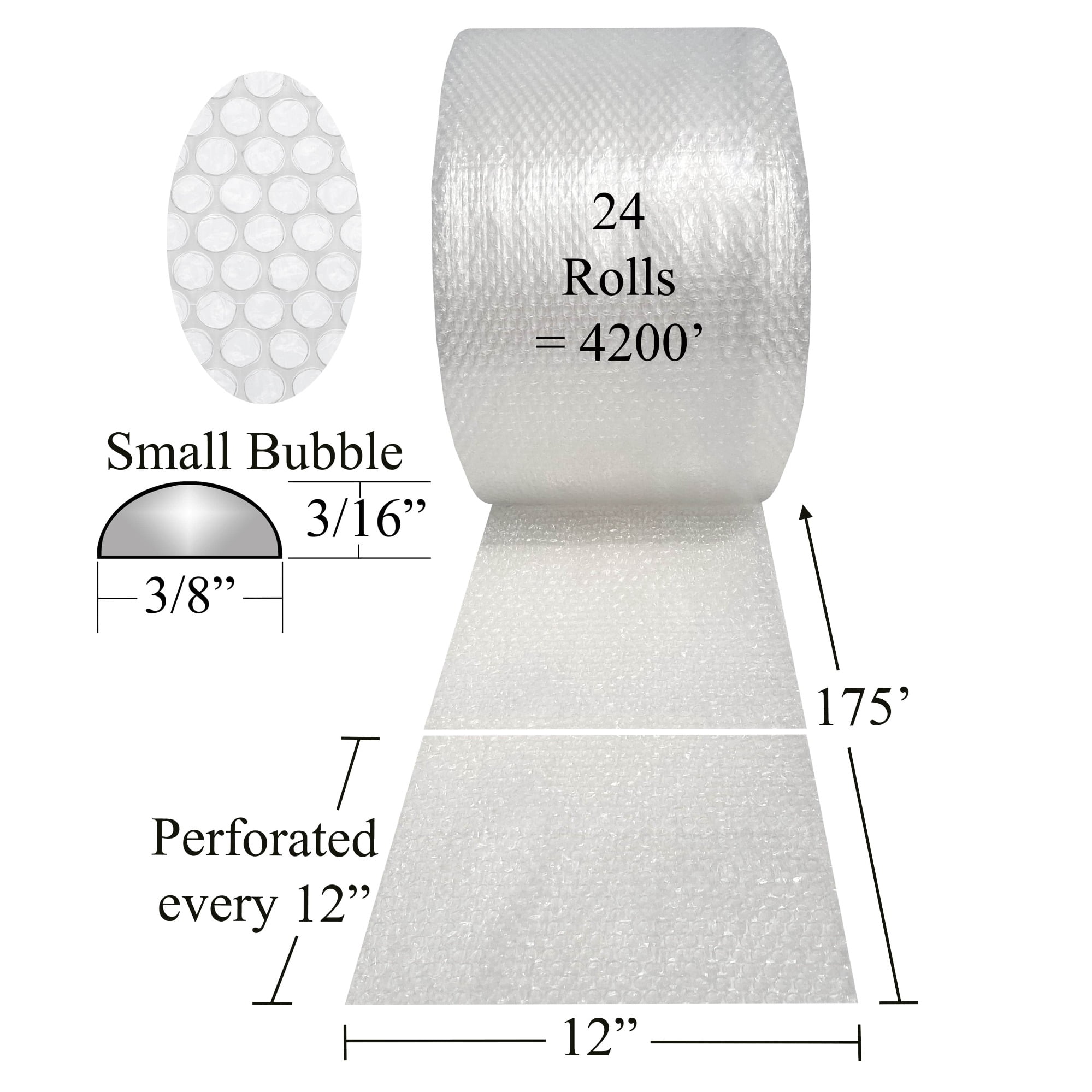 UOFFICE 12 Bubble Rolls 350' x 12" wide - Small Bubble 3/16" Wrap - 4200' in Total