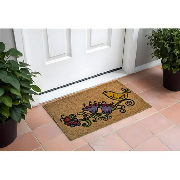 HomeRoots 555490 18 x 30 in. Brown & Black Coir Floral Outdoor Door Mat