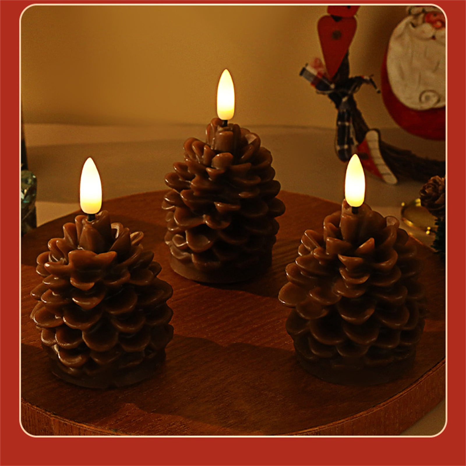 2PCS Pine Cone Shape Flameless LED Candle, Battery Operated Flickering Electronic Candle Light, Safe No‑Flame Lamp For Christmas Home Bedroom Party Table Decor,4in