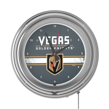Vegas Golden Knights NHL Chrome Double Ring Neon Clock - Steel Grey, Gold, Black