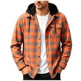 thumbnail image 3 of JPVDPA Men's Hooded Plaid Shirt Jacket Long Sleeve Button Down Shacket Lightweight Overshirt Stylish Casual Fall Jackets Orange XXL, 3 of 9