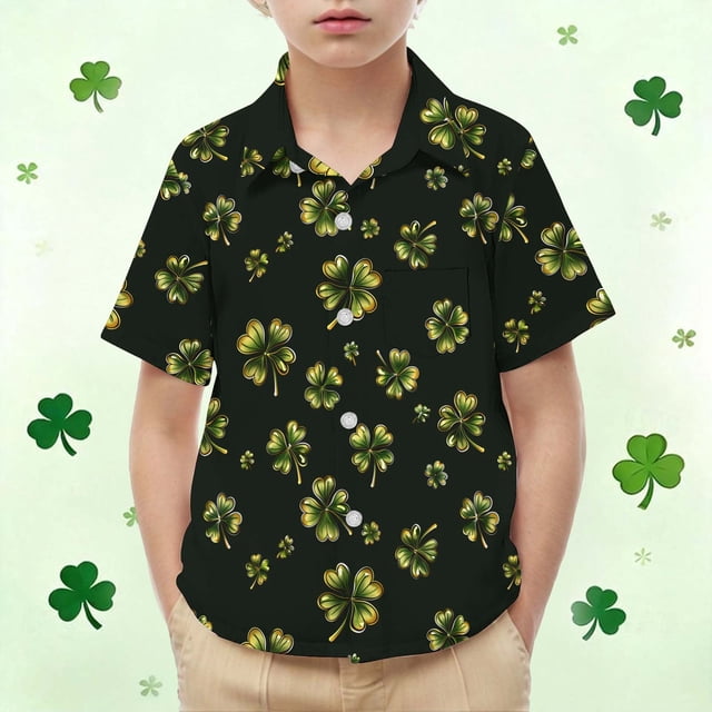 Blusas y camisas de manga larga con cuello redondo para niños y niñas, moda, linda camisa informal de manga corta con estampado del Día de San Patricio.