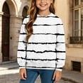 thumbnail image 3 of Girls Striped Print Sweatshirt Loose Fit Crew Neck Long Sleeve Pullover Tops Kids Casual Versatile Sweatshirts Back To School Clothes 4-14Years, 3 of 6