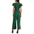 thumbnail image 3 of INSPIRE CHIC Women's Formal Jumpsuits Ruffled Sleeve High Waist V Neck Dressy Long Wide Legs Pants 2XL Dark Green, 3 of 6