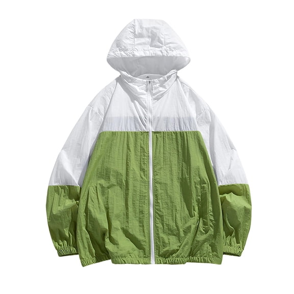 Wlynlyn Mens Sun Protection Hoodies Zip up Cycling Outdoor Fishing Jackets Long Sleeve Quick Drying Color Block Thin Coat Fashion