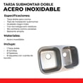 thumbnail image 2 of Tarja Doble de Submontar CNX para Cocina Acero Inoxidable, 2 of 4