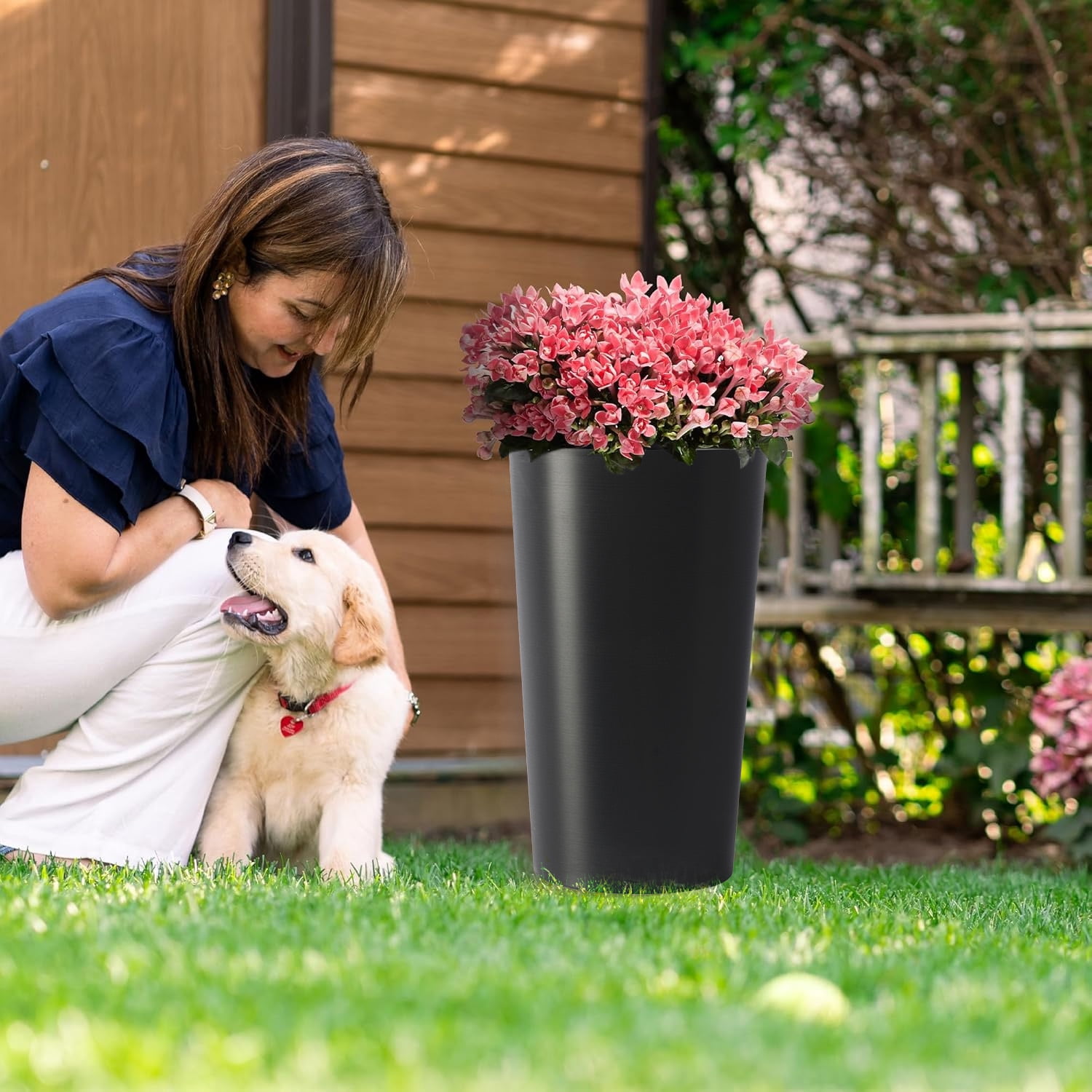 Modern Tall 21.7in Planters 2 Pack for Outdoor Plants