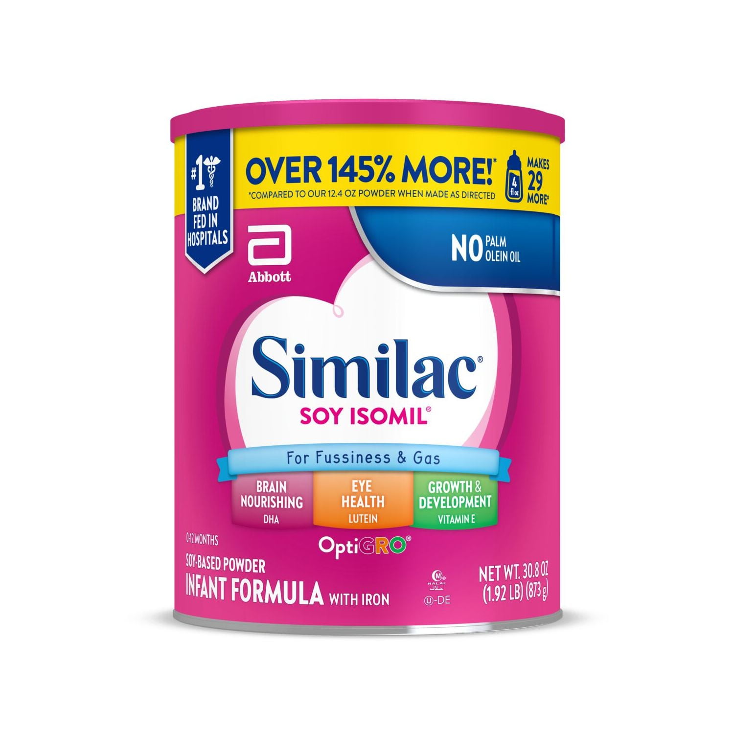 (4 pack) Similac Soy Isomil Powder Baby Formula, 30.8-oz Can