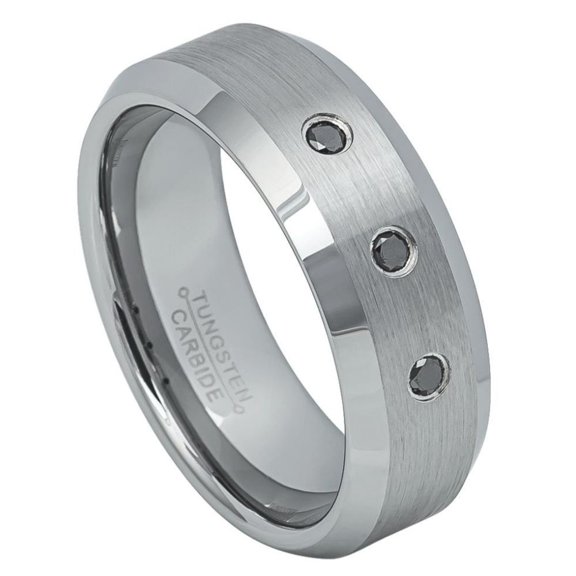 Custom Personalized Engraving Wedding Band Ring Set for Him & Her - 8mm Brushed Center Finish