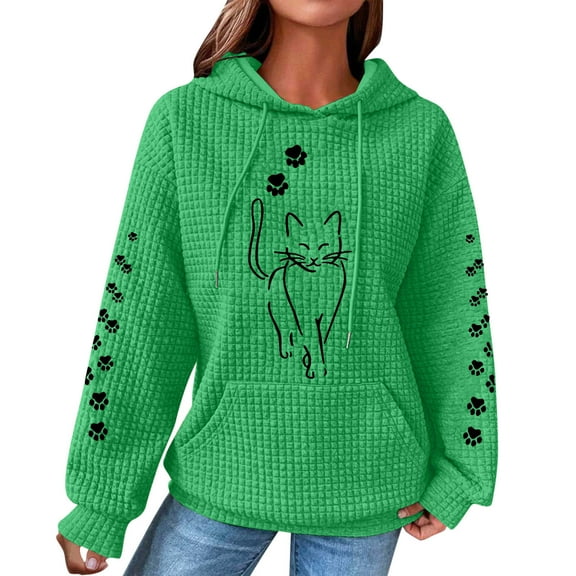 Utoimkio 2025 Graphic Hoodies for Women Cute Pullover Long Sleeve Sweatshirts for Women Loose Fit Cute Printed Hooded Tops with Pockets Fall Winter Clothes