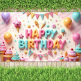 thumbnail image 5 of Yatrandify Colorful Theme Birthday Banner Decorative Design Happy Birthday Ice Cream Cone Lightweight for Birthday Party Kids Event, 5 of 8