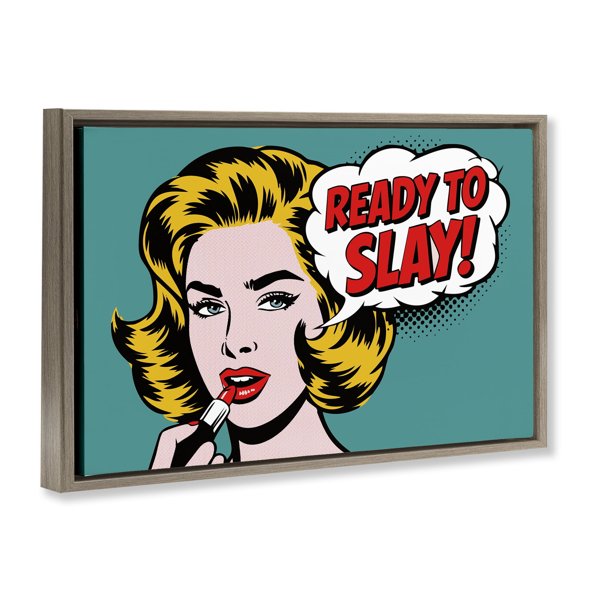 Stupell Industries Ready To Slay Pop Lipstick Brown Framed Floater Canvas Wall Art, design by Andreas Magnusson