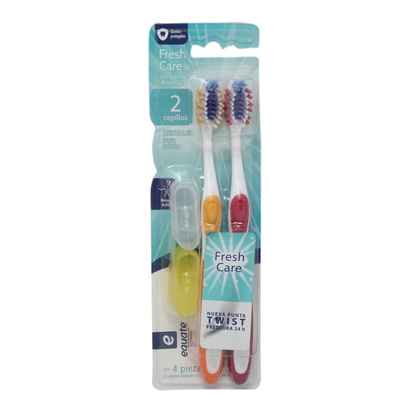 Cepillos dentales Equate fresh care con tapas 4 pzas