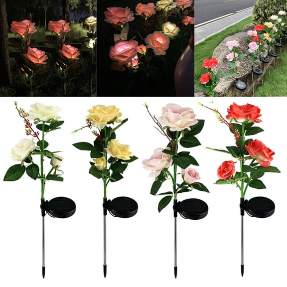 1*Solar Rose Light Clearance! Nomeni 3 Head Solar Led Decorative Outdoor Lawn Lamp Outdoor Solar Garden Stake Lights, Fake Flowers Promotion Sale! Blue
