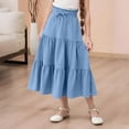 thumbnail image 2 of CUZIBR Youth Girls Skirts Bohemian Solid Color High Waist Casual Ruffled Tiered Flowy Loose Fit Tunic Long Skirt Summer Comfortable A-Line Vacation Beach Dailywear,Light Blue,14-15 Years, 2 of 7