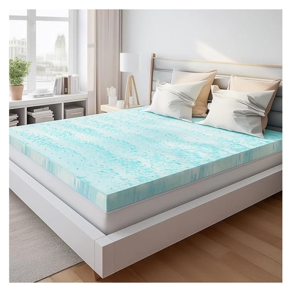 3 Inch Mattress Topper King Size, Gel Memory Foam Mattress Pad, Certified, Ventilated Bed Topper for Pressure Relief Back Pain, Blue