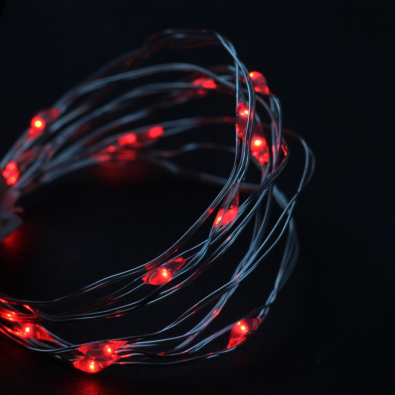 Set of 18 Red LED Micro Fairy Christmas Lights - Ultra Thin Silver Wire