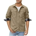 thumbnail image 2 of Men's Long Sleeve Utility Shirt Jacket Plaid Lined Button Down Shirt Collared Versatile Casual Shirt Work Outerwear, 2 of 7