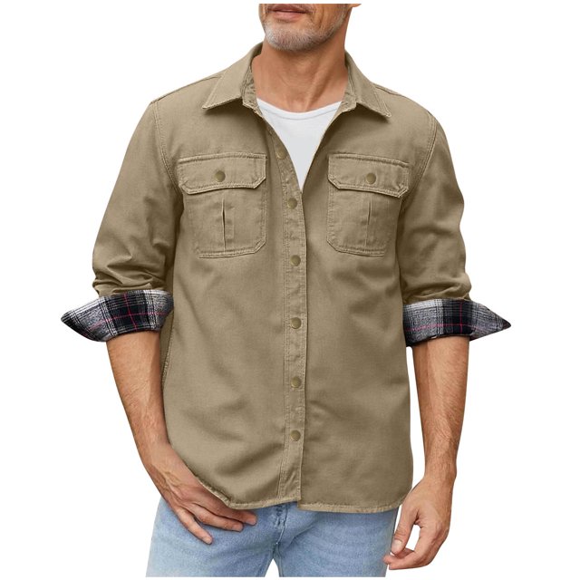 Men's Winter Casual Solid Color Lapel Button Long Sleeve Cargo Coat