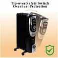 thumbnail image 2 of Optimus H-6015 3-Setting 1,500-Max 7-Fin Portable Oil-Filled Radiator Heater with Digital Display, Timer, Thermostat, and Wheels, 2 of 5