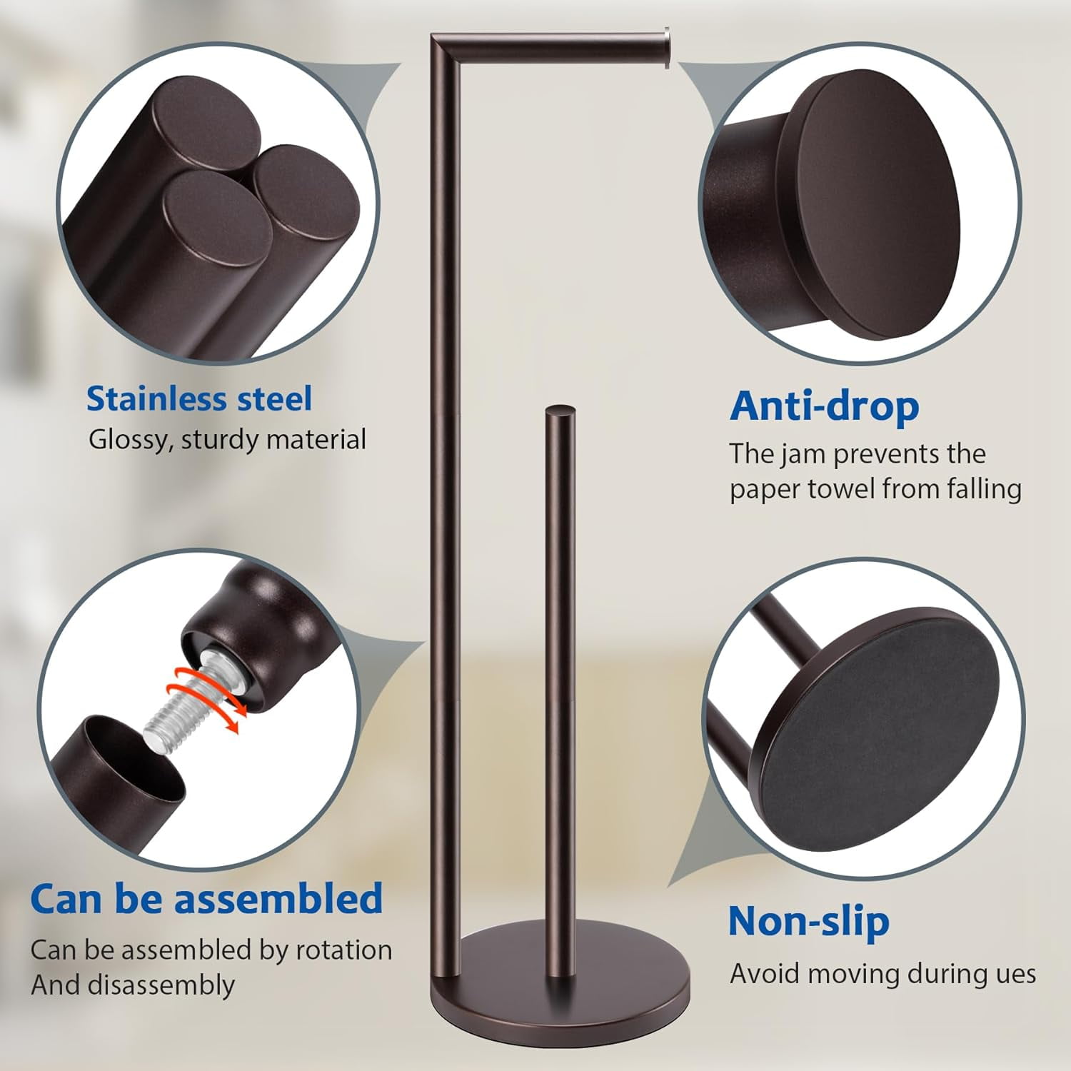 Toilet Paper Holder Stand,Toilet Paper Holder Free Standing,Chrome Toilet Paper Roll Holder for 4 Rolls,Bathroom Toilet Paper with Storage