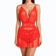 thumbnail image 3 of DAKIMOE Sexy Lingerie for Women Pajamas Set Deep V Neck Sheer Mesh Lace Babydoll Lingerie Dress with Thong 2 Piece for Valentine's Day Anniversary, 3 of 14