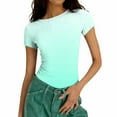 thumbnail image 6 of Htigea Womens Summer T Shirts Ribbed Knit Slim Fit Crop Tops Short Sleeve Tee Lightweight Gym Workout T-Shirt Mint Green S, 6 of 6