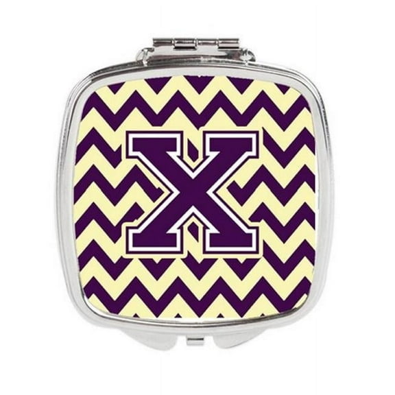 Carolines Treasures  Letter X Chevron Purple & Gold Compact Mirror