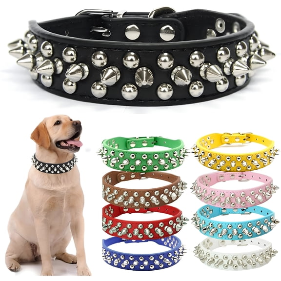 TELOLY Spiked Studded Rivet Leather Dog Collar for Cats Puppy Small Medium Pets