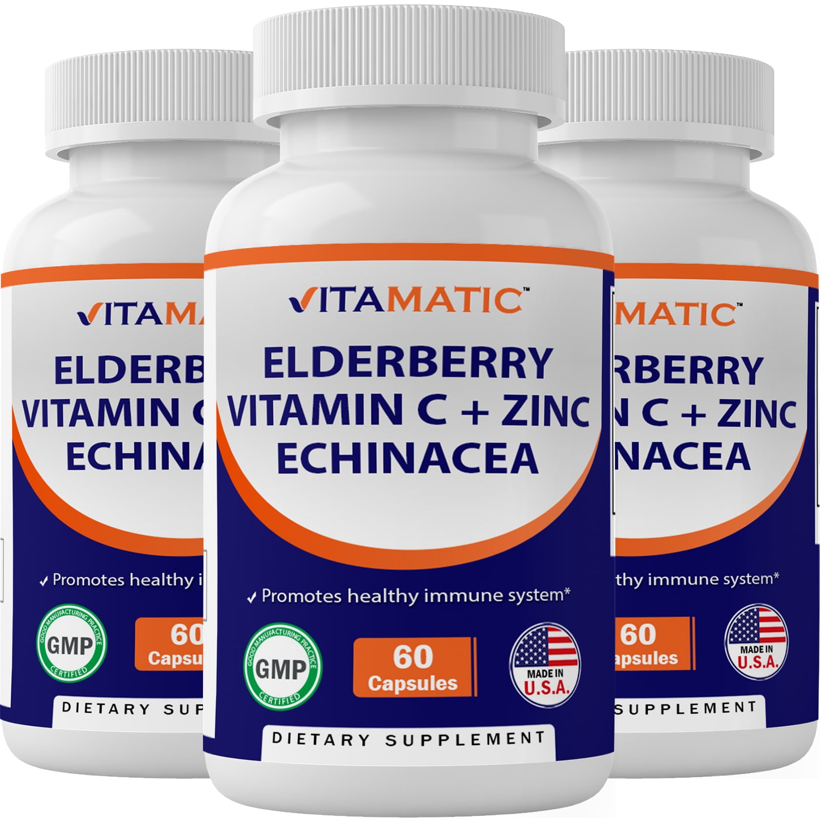 3 Pack Vitamatic Elderberry Zinc Vitamin C Echinacea Extract 60
