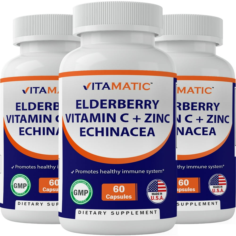 3 Pack Vitamatic Elderberry Zinc Vitamin C Echinacea Extract 60