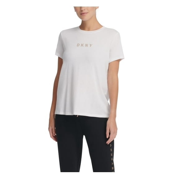 DKNY Womens Sport Metallic-logo T-shirt Size L