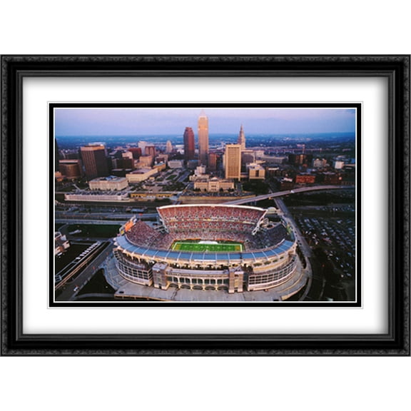 Cleveland, Ohio, Browns Stadium 2x Matted 32x26 Large Black Ornate Framed Art Print by Mike Smith