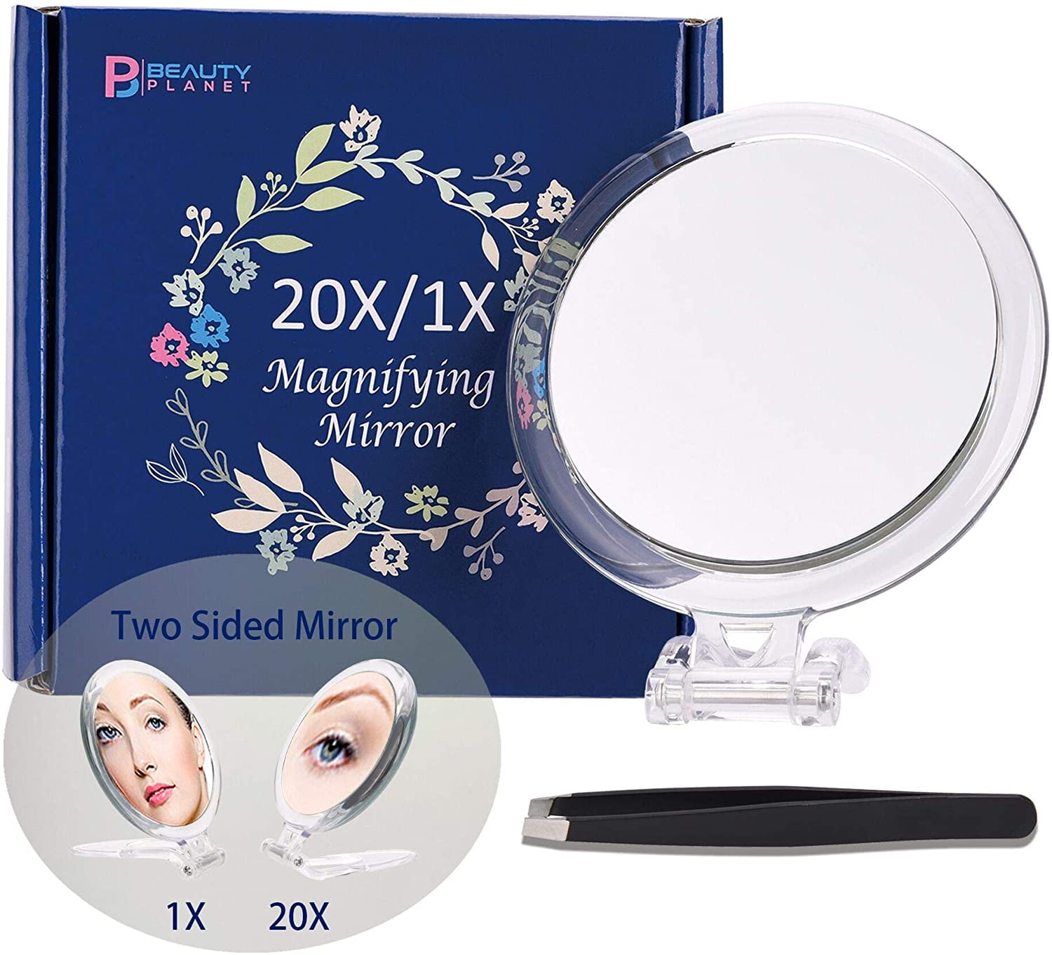 Handheld mirror,4'' Double Sided Foldable Travel Vanity Mirror Set,Clear,B Beauty Planet