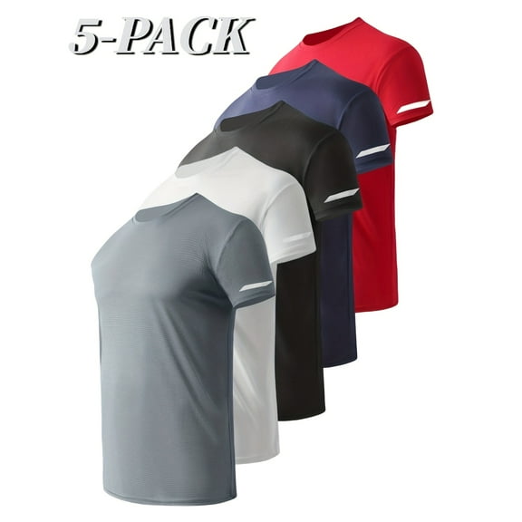 5-Pack Men's Summer Sports Quick-Dry T-Shirts, Lightweight Short Sleeves - Printed Short Sleeves Suitable for Running, Casual Daily Wear
